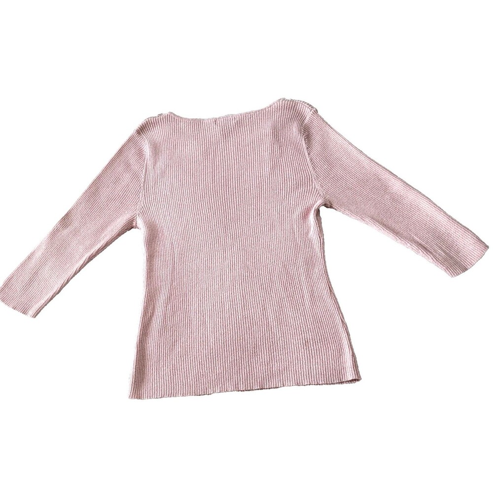 Lauren Michelle Sweater Women Large Pink 3/4 Sleeve Ribbed Beaded Western - Picture 6 of 9
